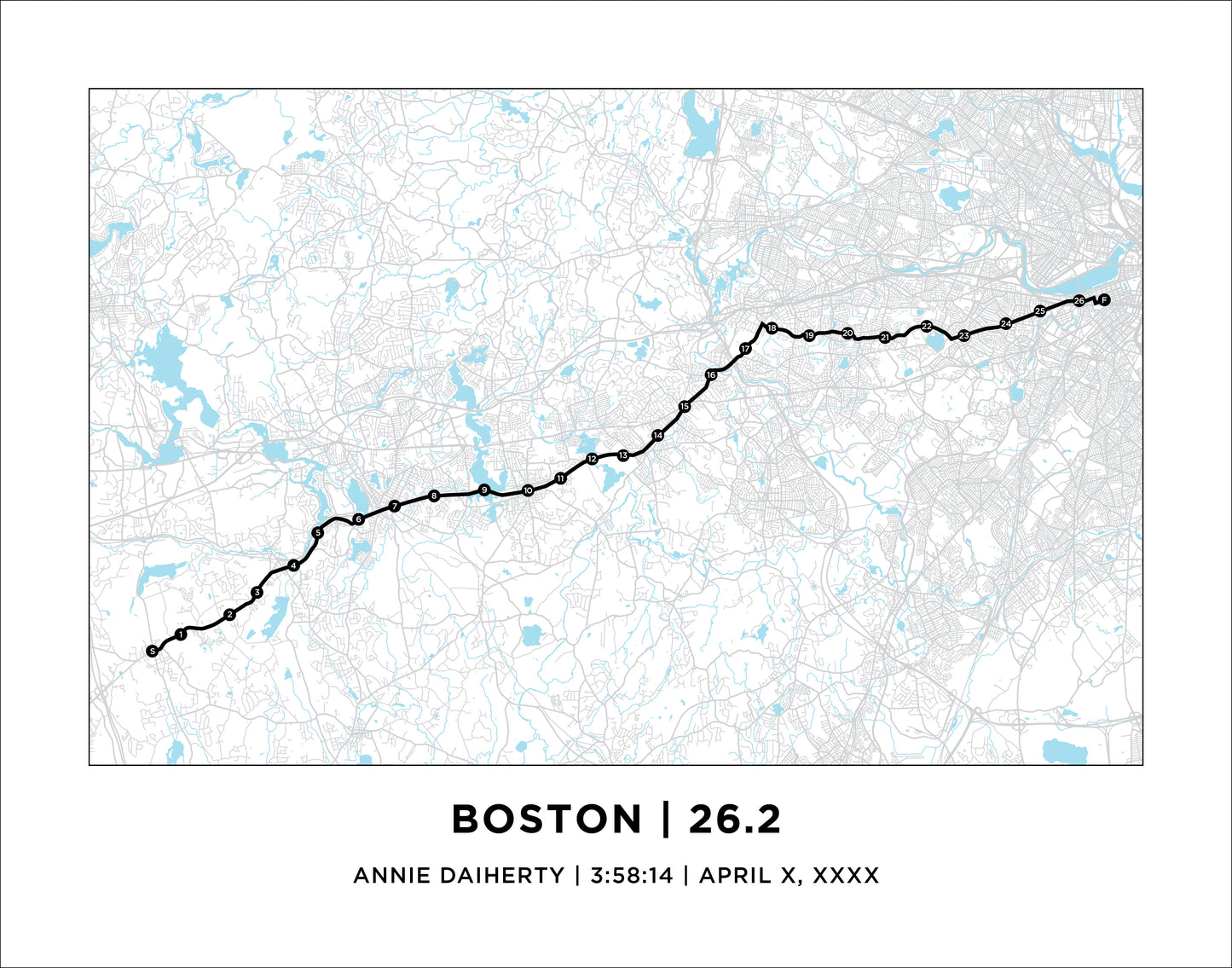 Personalized Race map for Boston 26.2 Marathoner