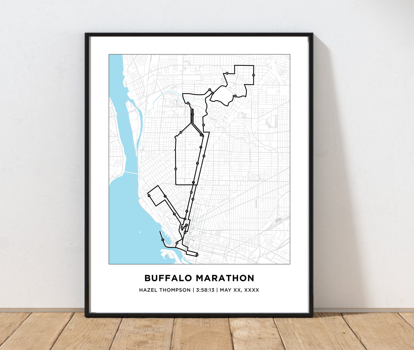 Personalized Race map for Buffalo Marathon. Marathon Course Map