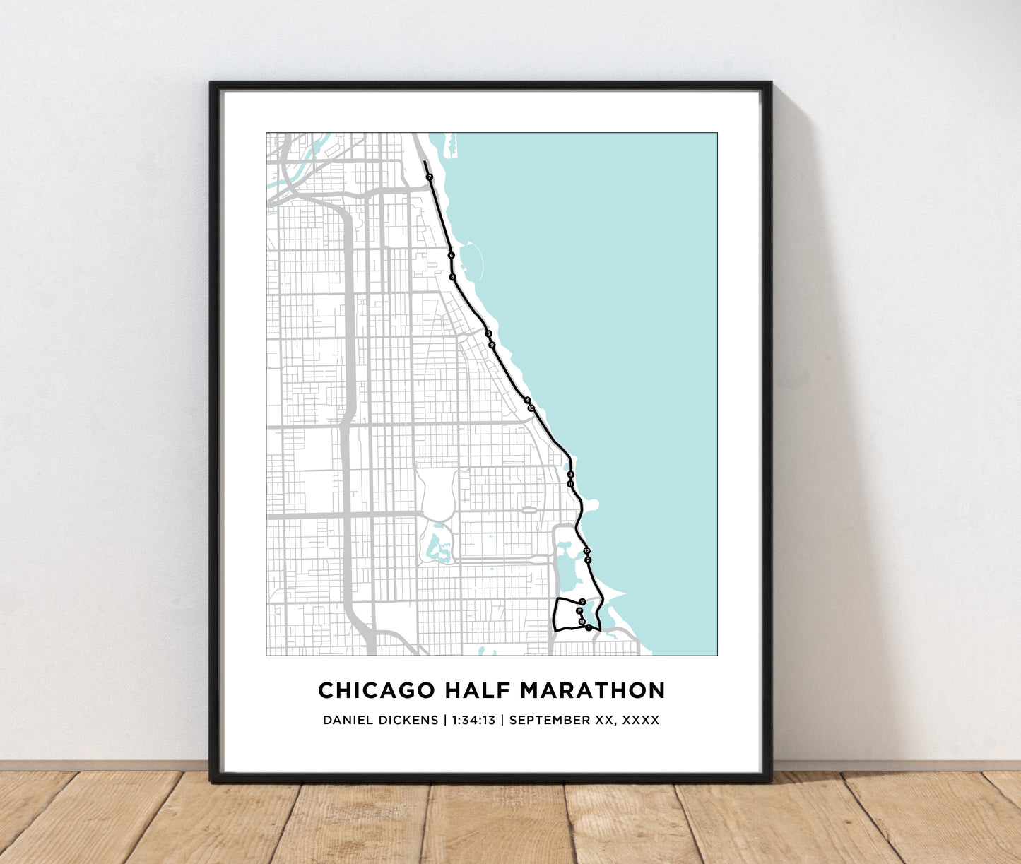 Personalized Race map for Chicago Half. Marathon Course Map