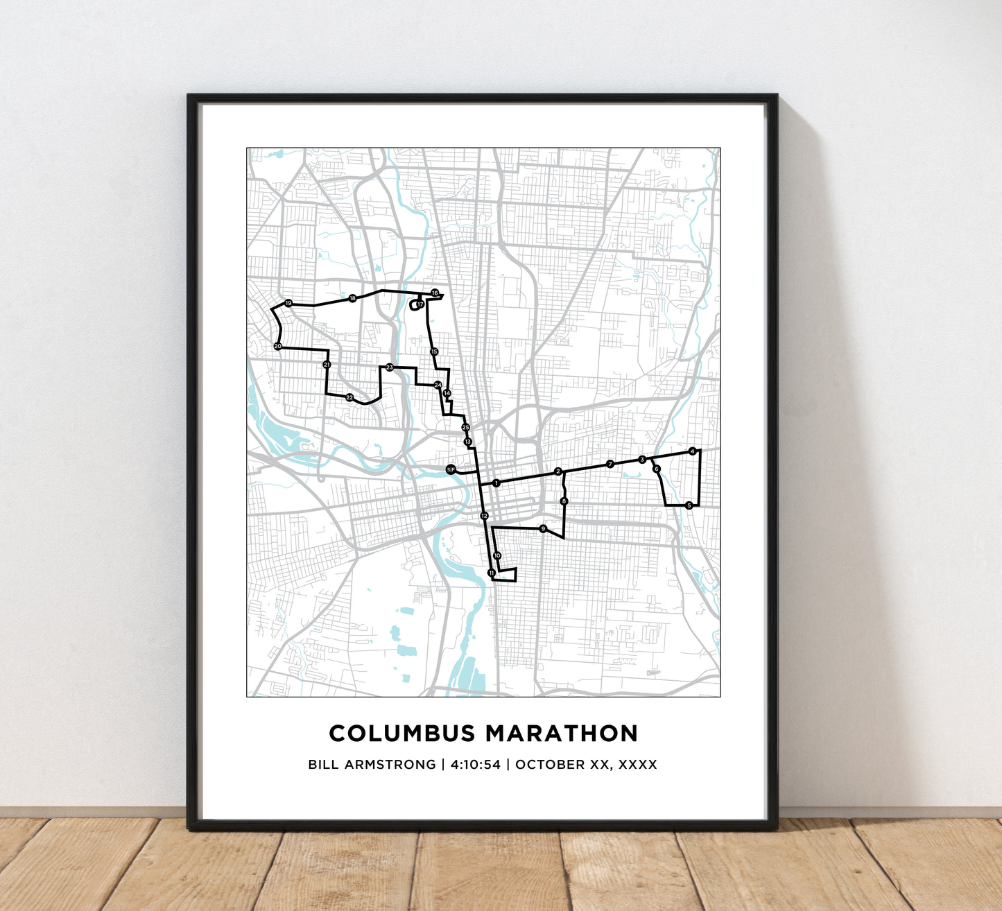 Personalized Race map for Columbus Marathon. Marathon Course Map