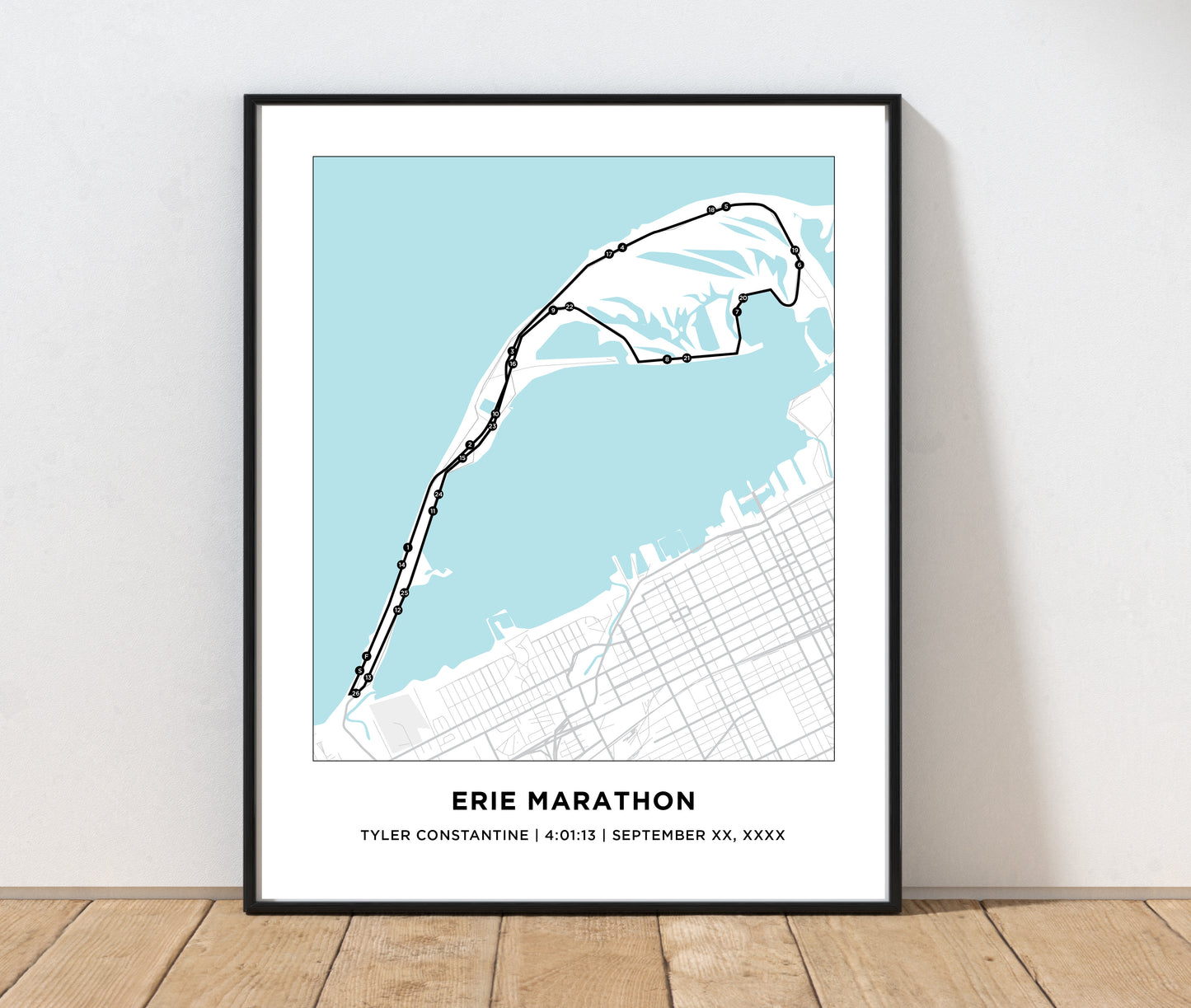 Personalized Race map for Erie Marathon. Marathon Course Map