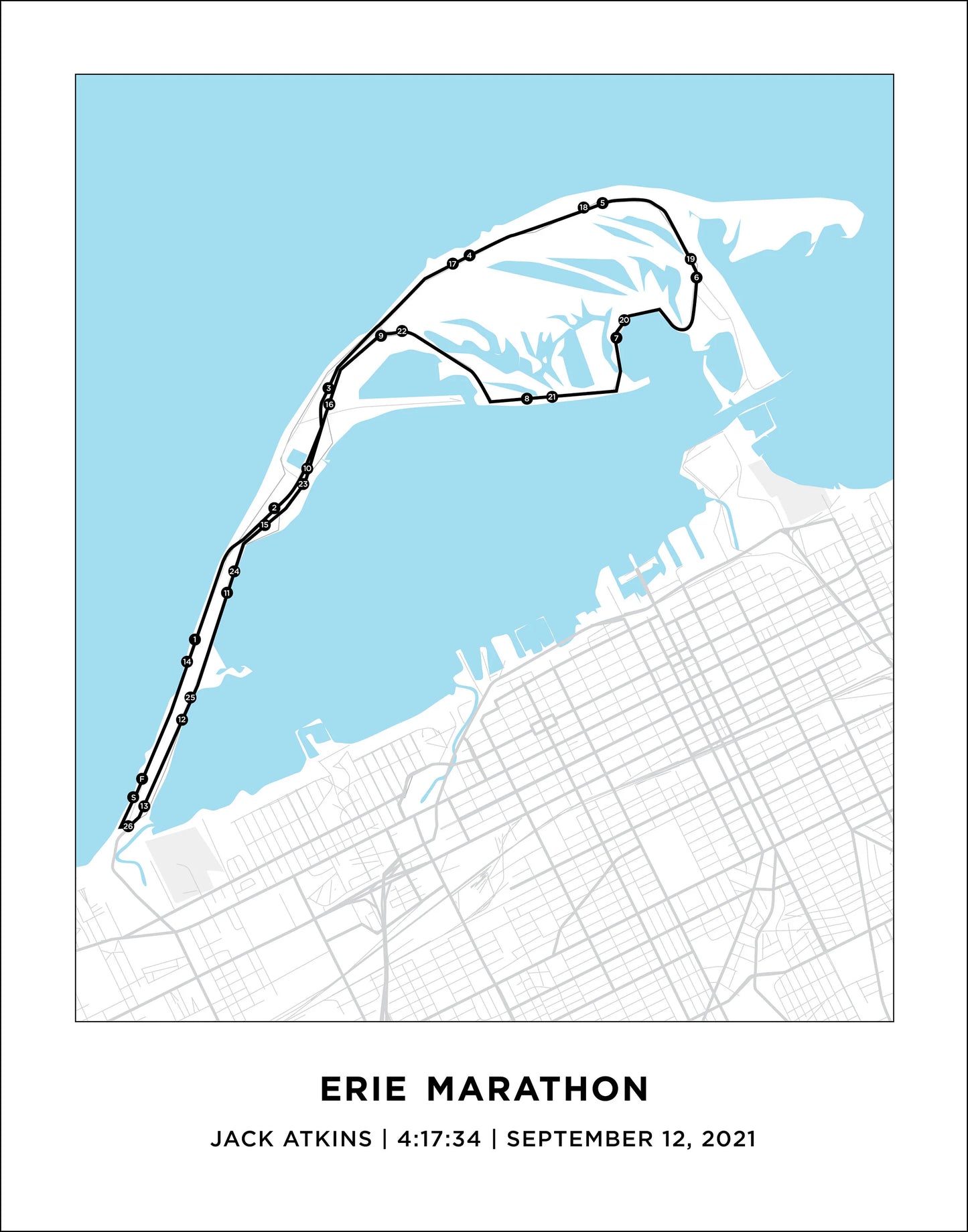 Personalized Race map for Erie Marathon. Marathon Course Map