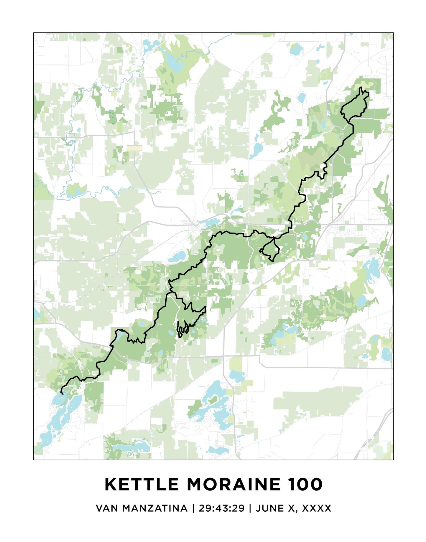 Personalized Race map for the Kettle Moraine 100 Ultra Race