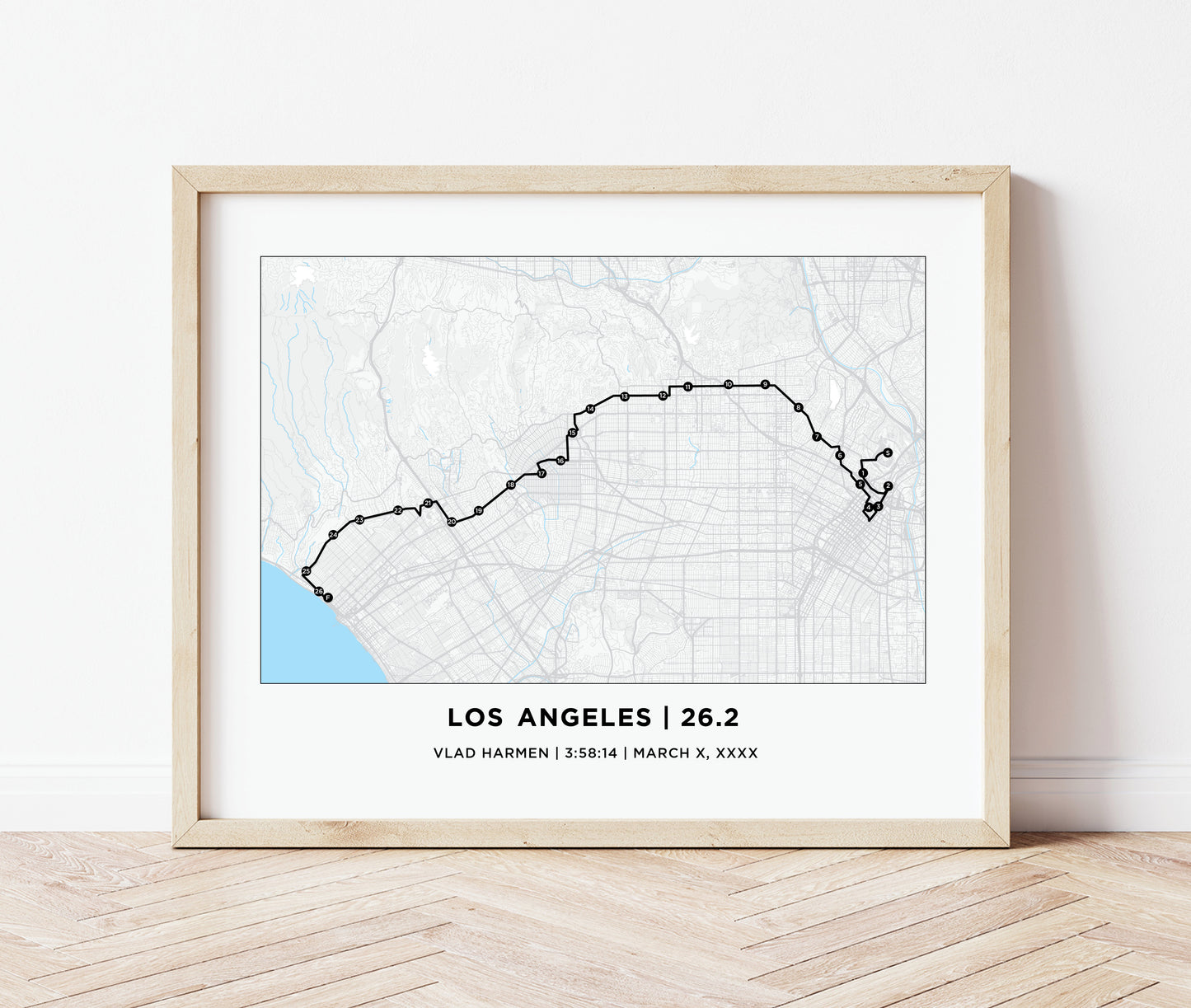 Personalized Race map for LA Los Angeles Marathon