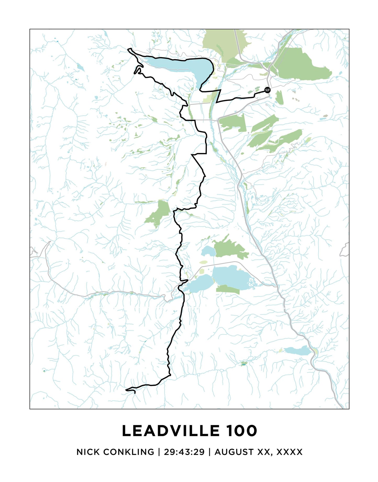 Personalized Race map for the Leadville 100 Trail Race. Ultra Marathon