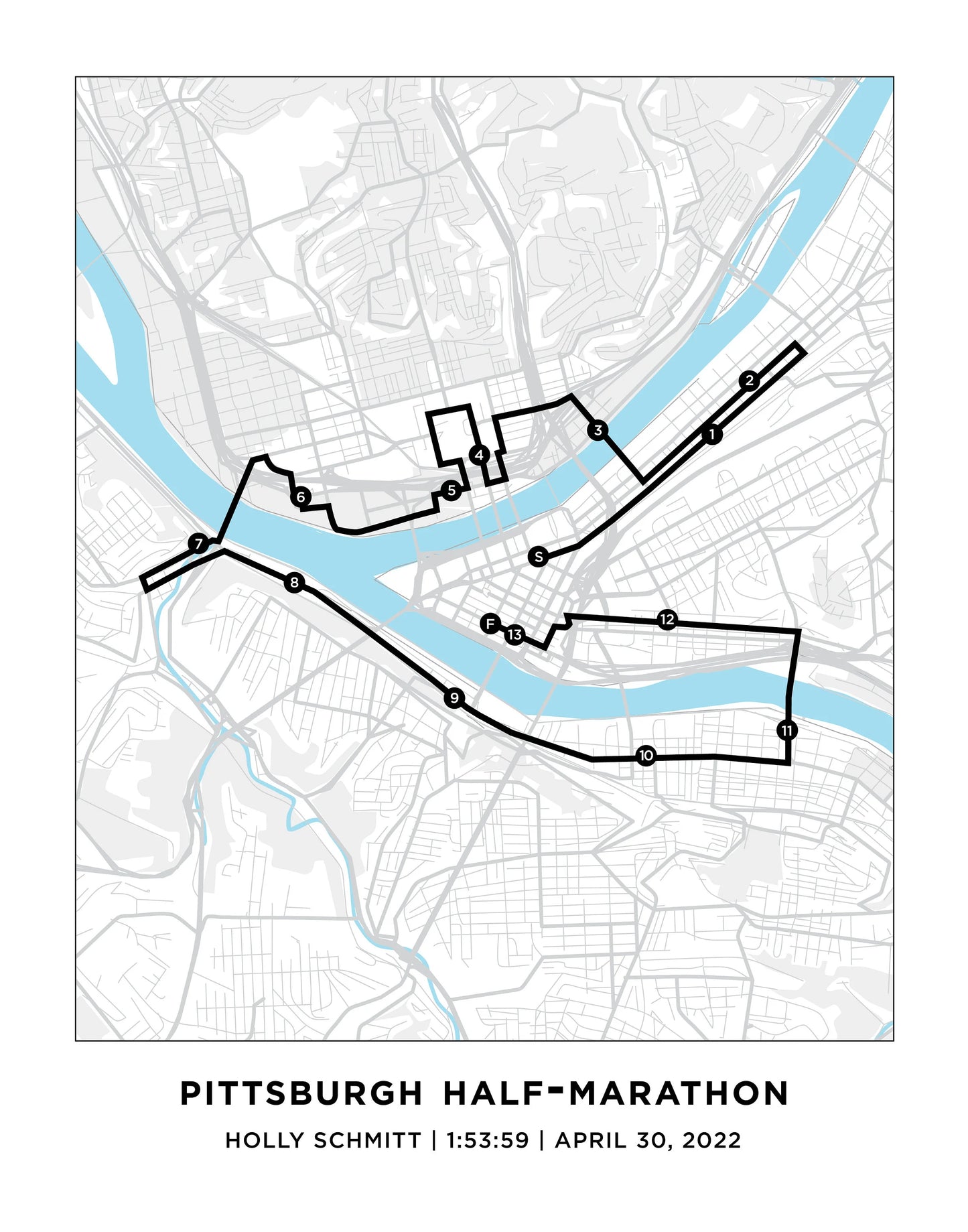 Personalized Race map for Pittsburgh Marathon. Marathon Course Map