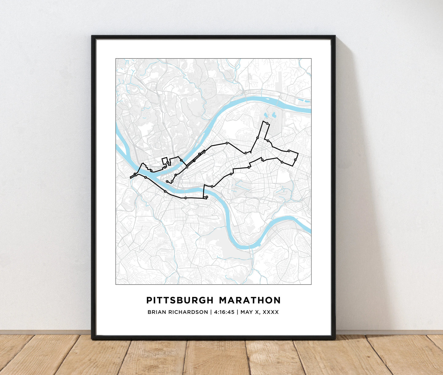 Personalized Race map for Pittsburgh Marathon. Marathon Course Map