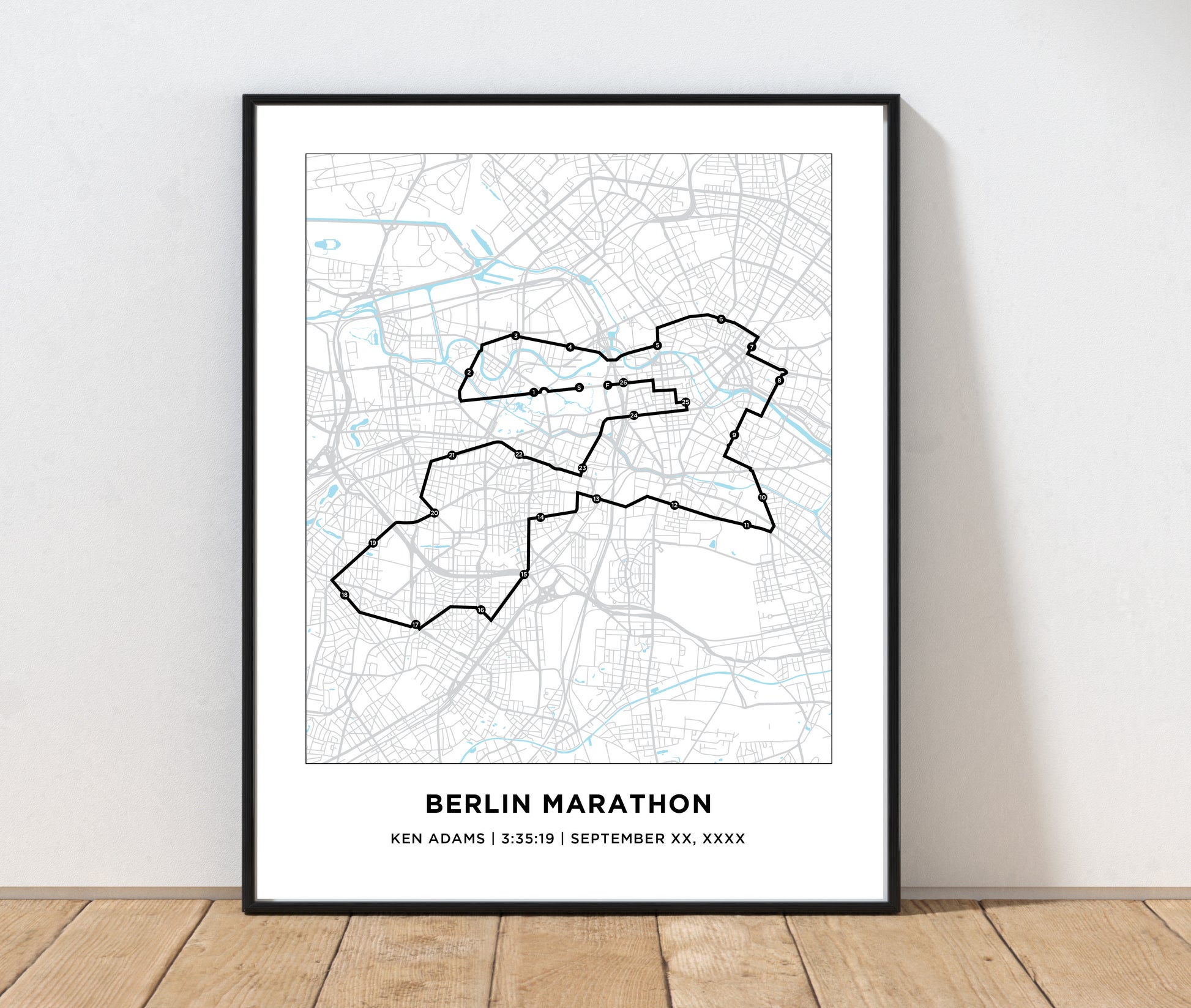 Personalized Race map for the Berlin Marathon. World Major Marathon