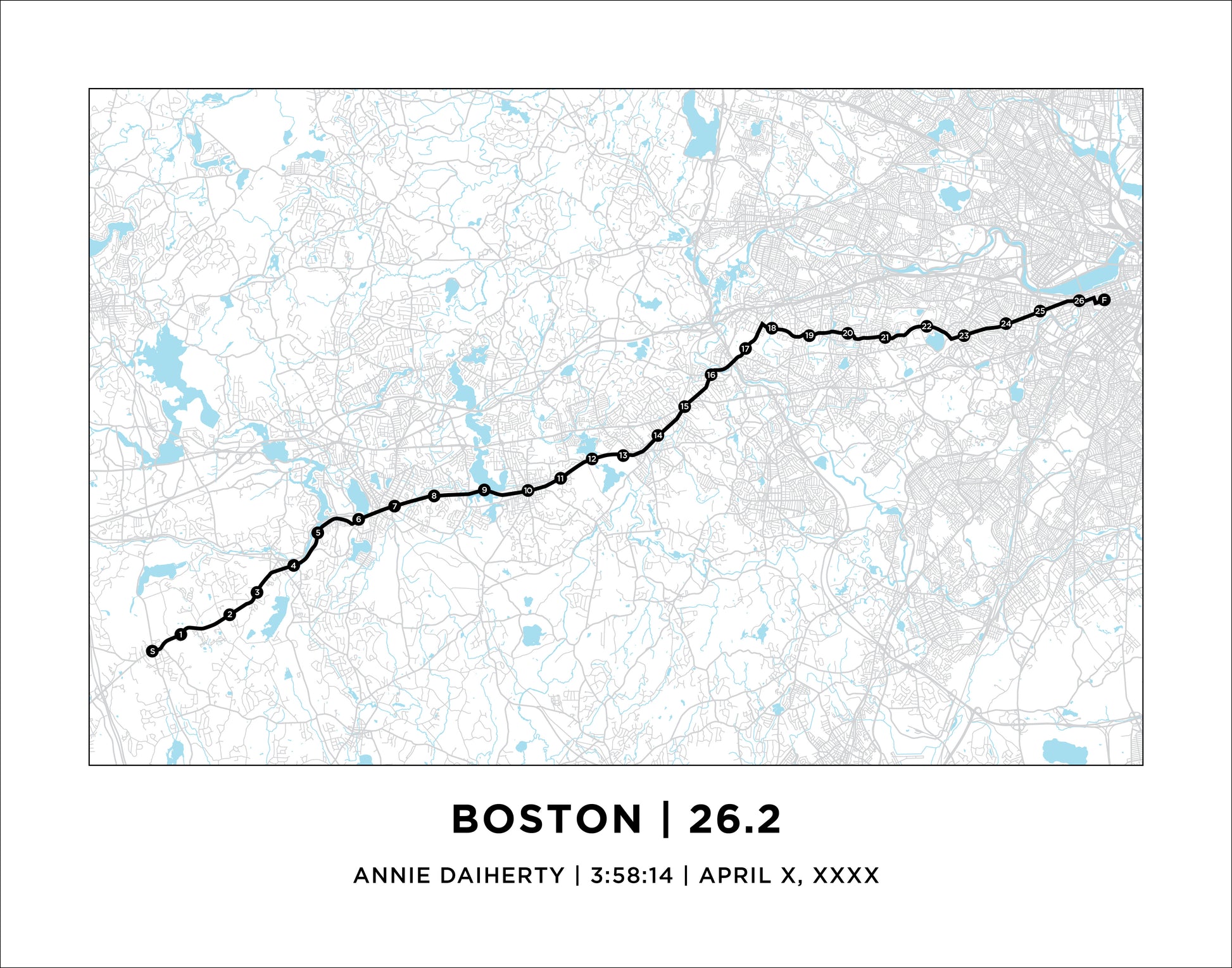 Personalized Race map for Boston 26.2 Marathoner