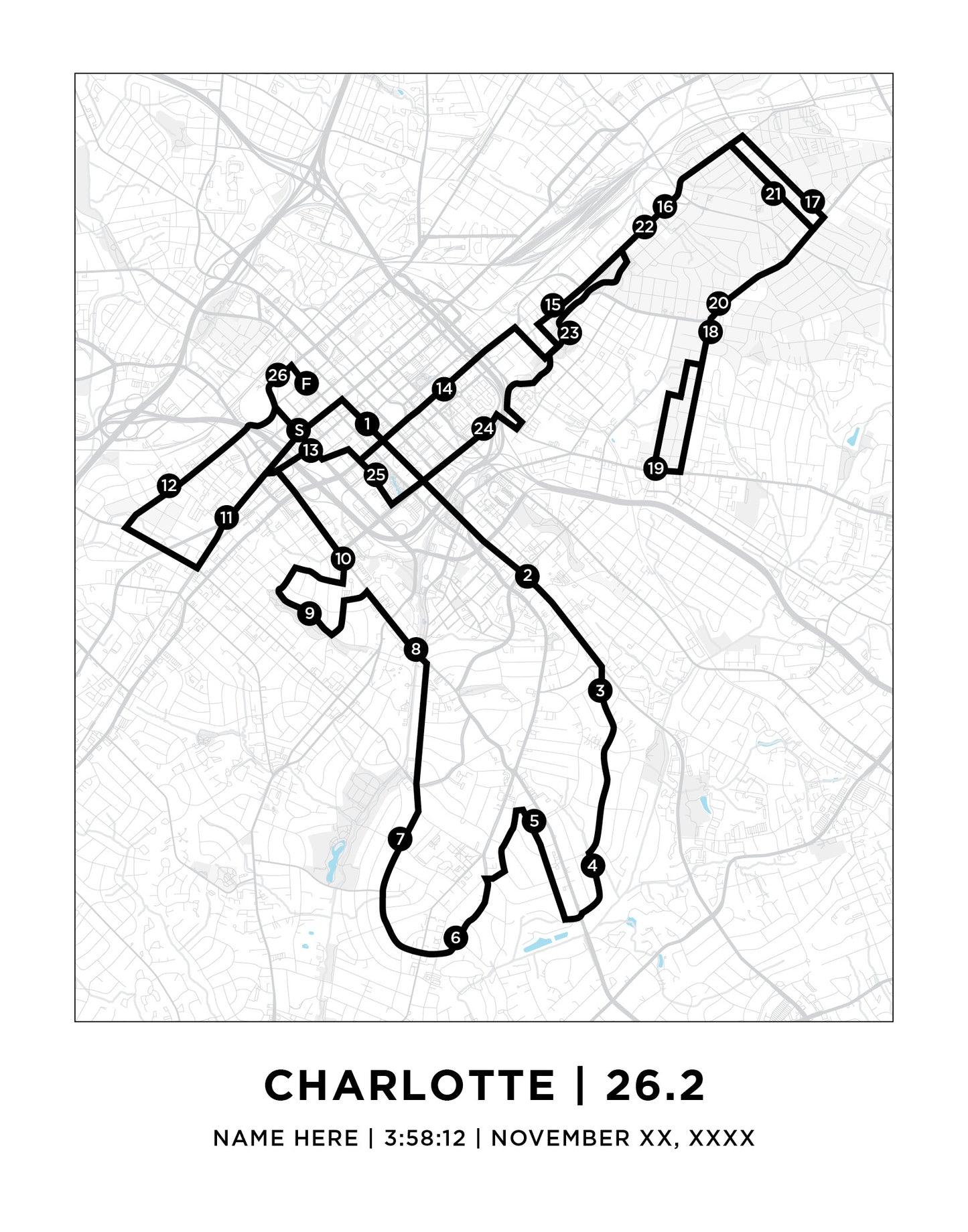 Charlotte 26.2 Marathoner Course Map