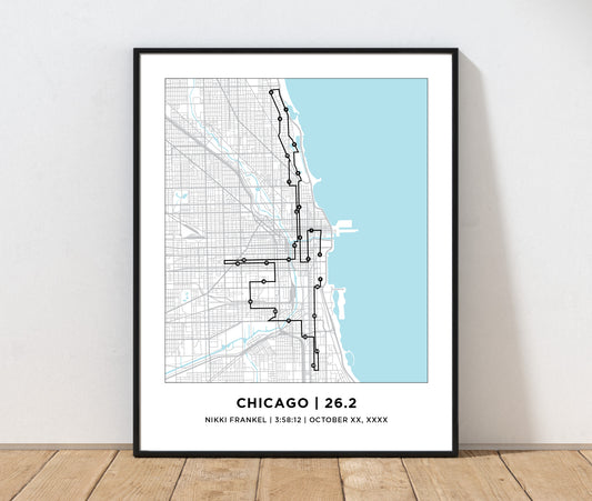 Map of Chicago Marathon with a light blue color scheme.