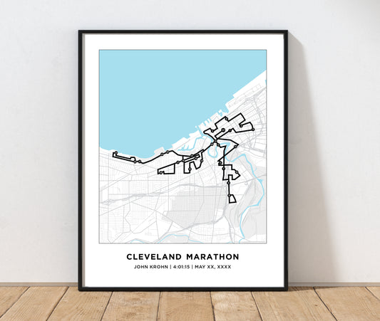Personalized Race map for the Cleveland Marathon. Marathon Course Map. 