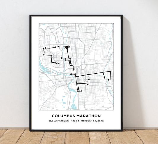 Personalized Race map for Columbus Marathon. Marathon Course Map