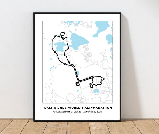 Personalized Race map for the Walt Disney World Marathon. Marathon Course Map. Goofy Challege. Dopey Challege
