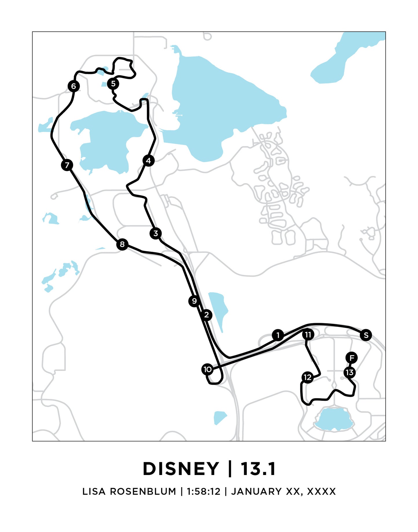 Disney 13.1 Half Marathoner Course Print