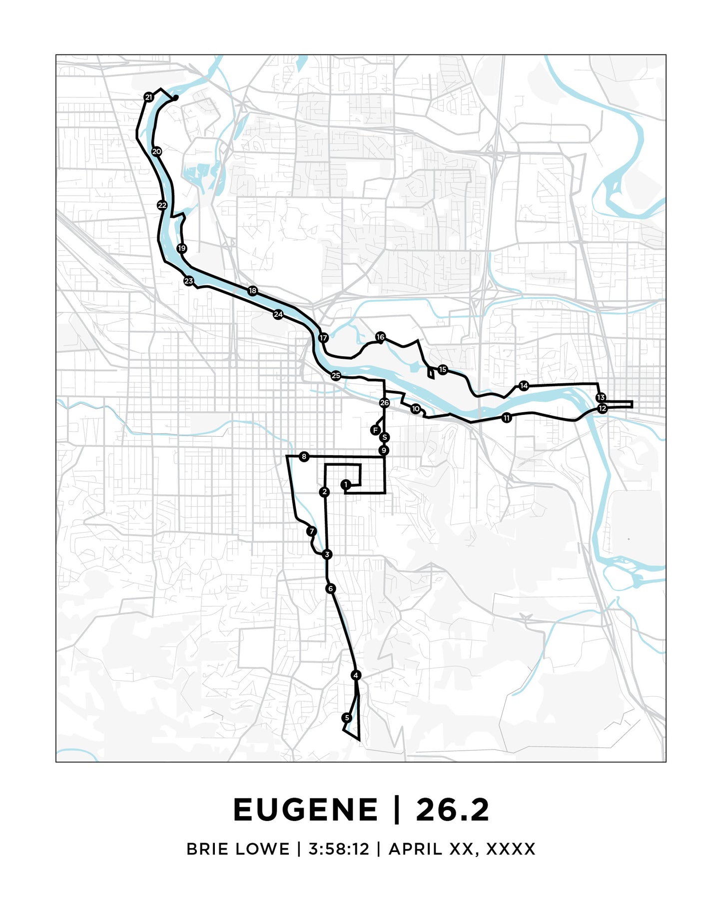 Eugene 26.2 Marathoner Course Map
