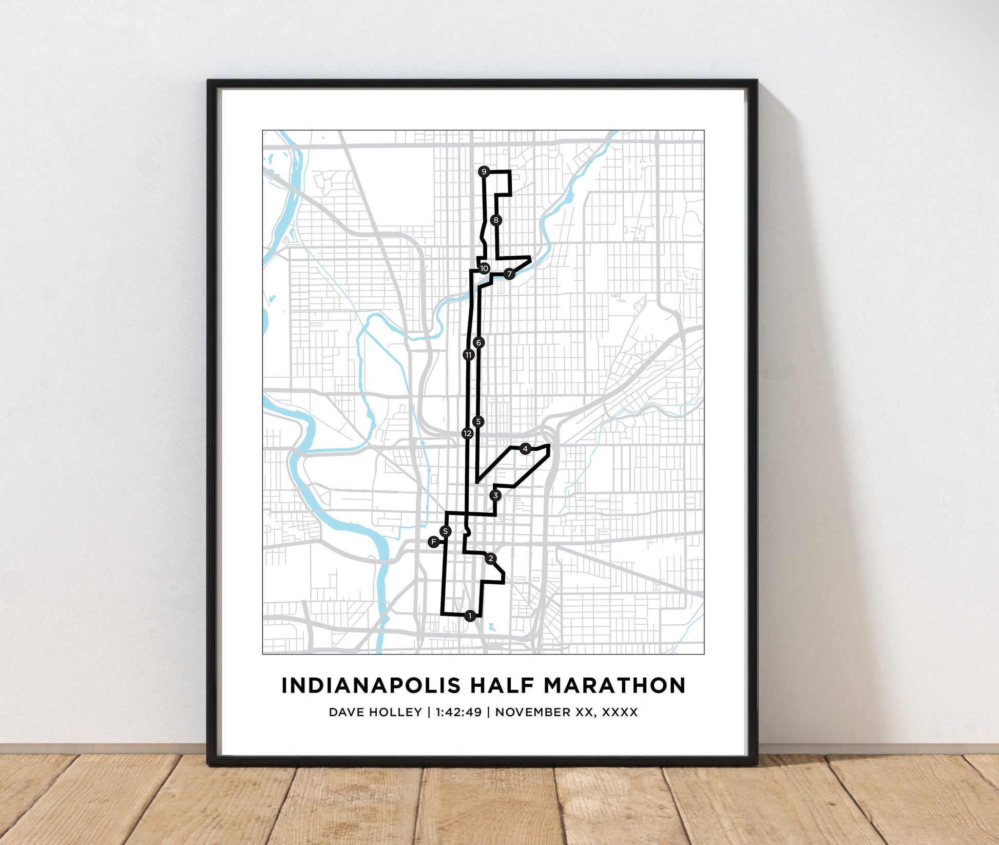 Personalized Race map for Indianapolis Half Marathon. Half Marathon Course Map
