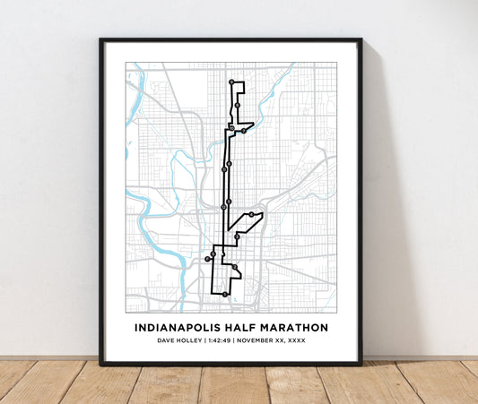 Personalized Race map for Indianapolis Half Marathon. Half Marathon Course Map