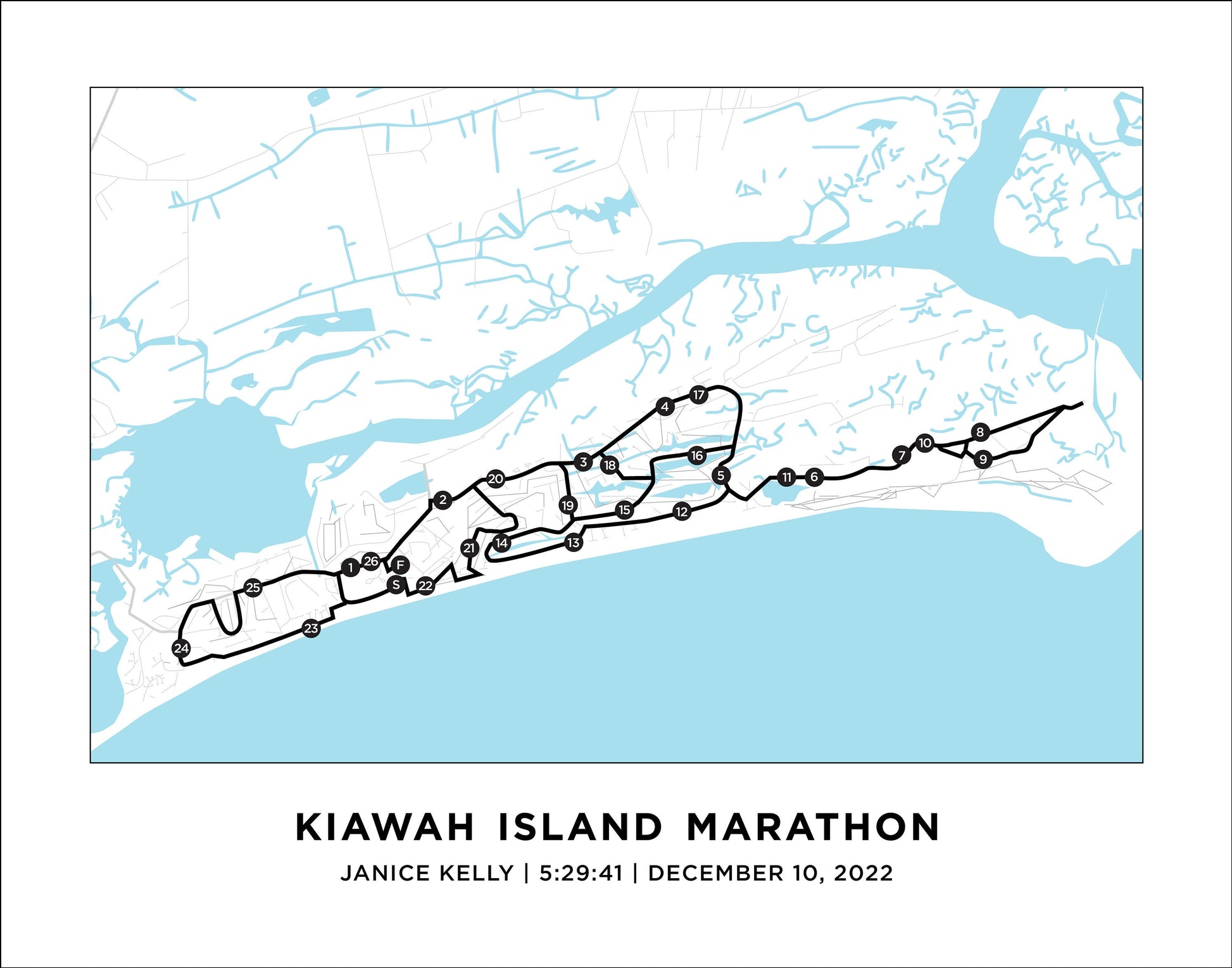 Personalized Race map for the Kiawah Island Marathon Course Map