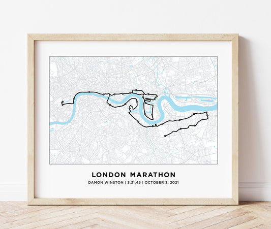 Personalized Race map for the London Marathon. World Major Marathon