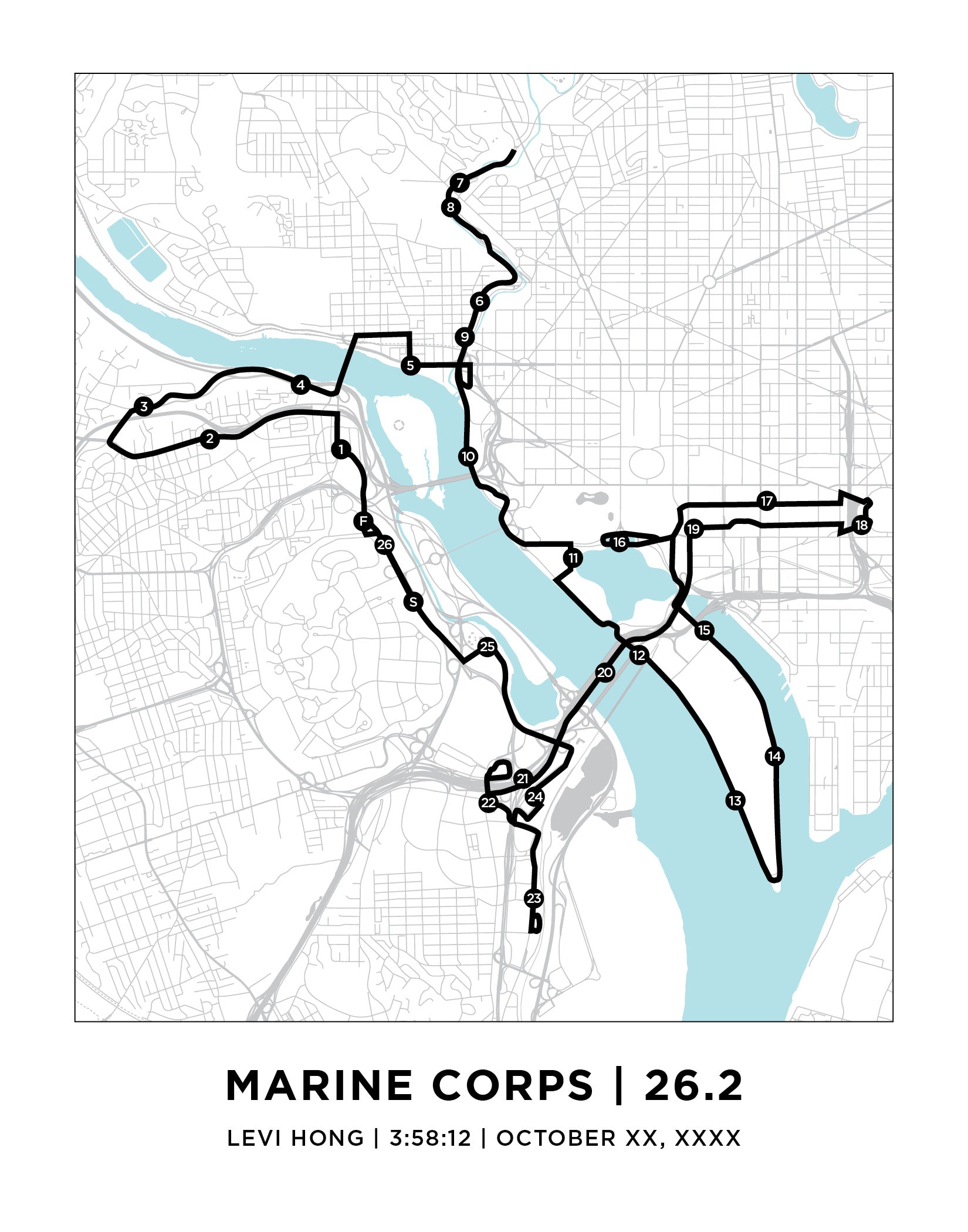 Map of Marine Corps Marathon, city map of Washington DC.