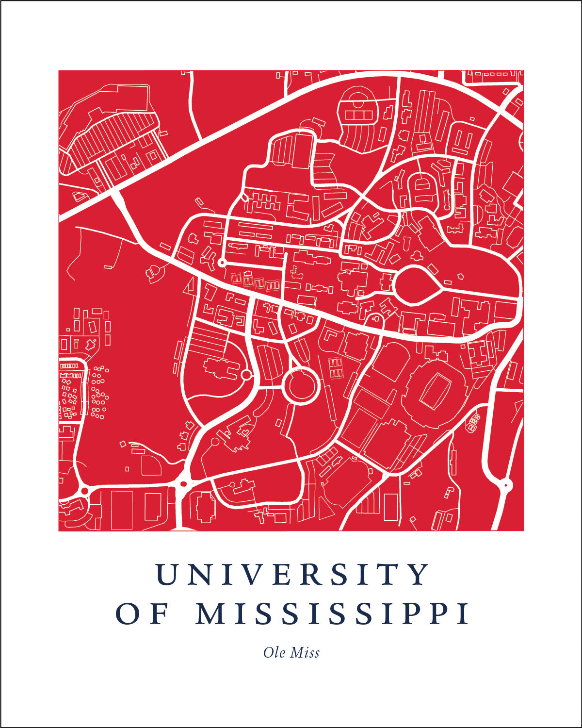 University of Mississippi Campus Map Print