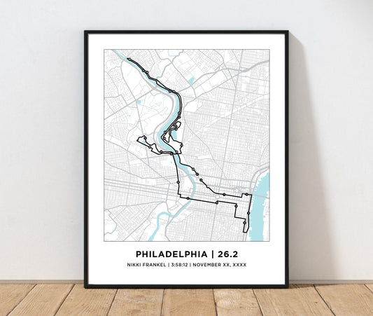 Map of Philadelphia Marathon on a white wall