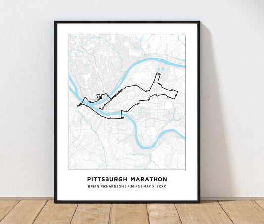 Personalized Race map for Pittsburgh Marathon. Marathon Course Map