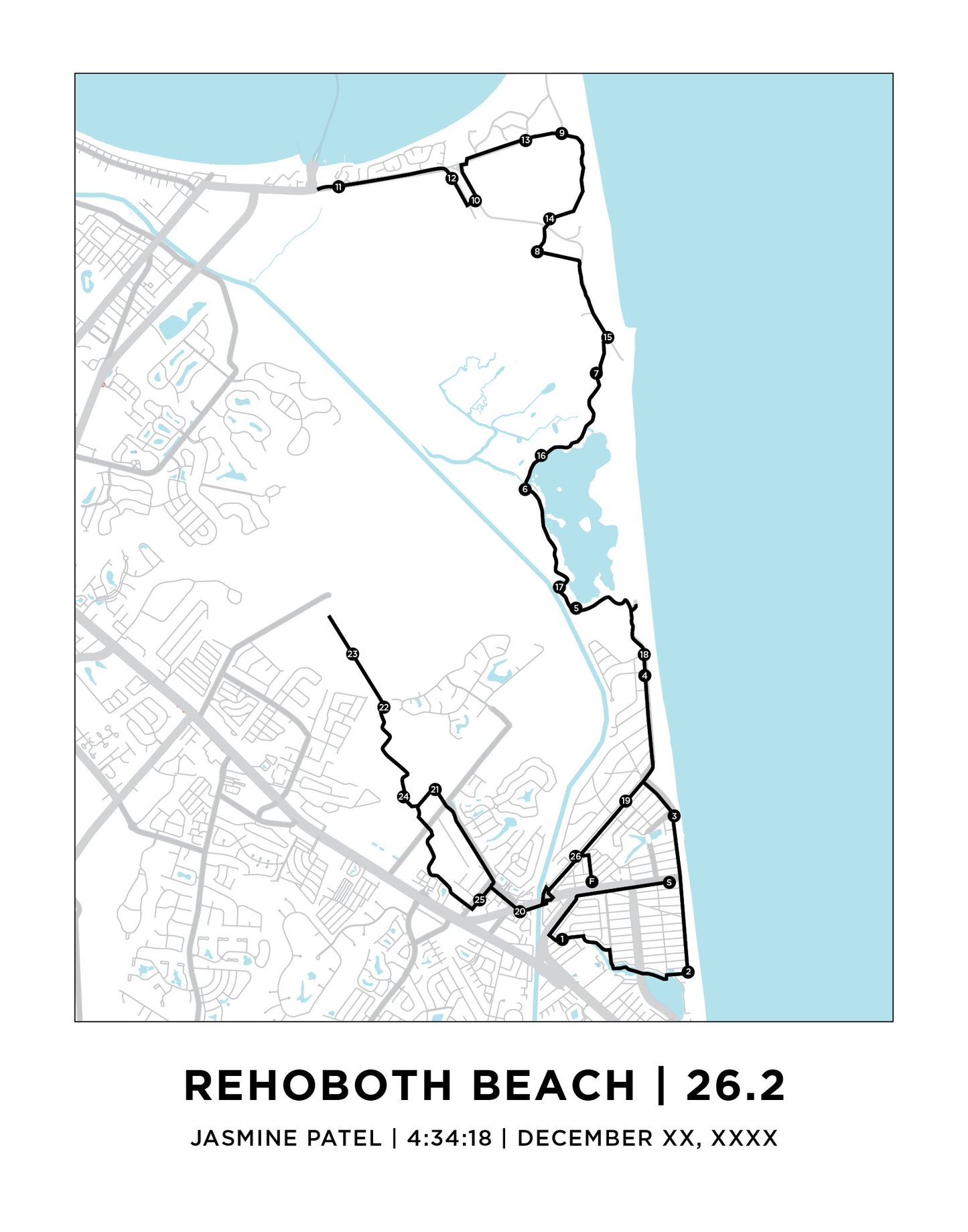 Rehoboth Beach 26.2 Marathoner Course Map